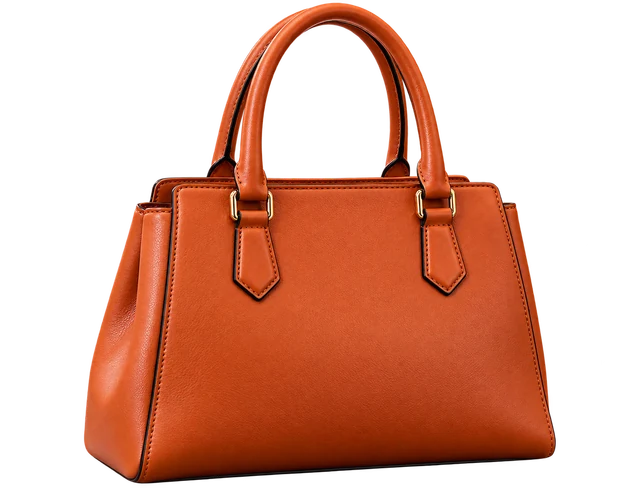 After background removal: a brown handbag on a transparent background, with the room and counter removed