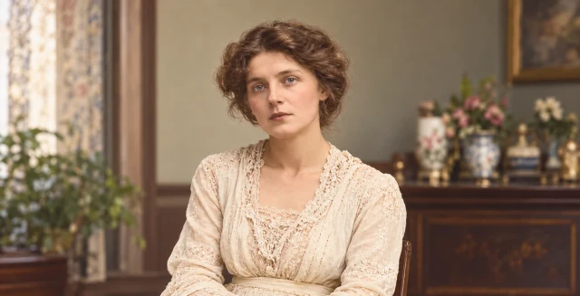 After restoration: a portrait of a woman with reduced damage and AI-generated colors